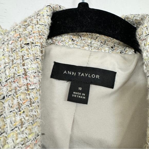 Ann Taylor Cream Tweed Fringe Blazer Jacket Womens 10 Preppy Classic Academia - Picture 10 of 10